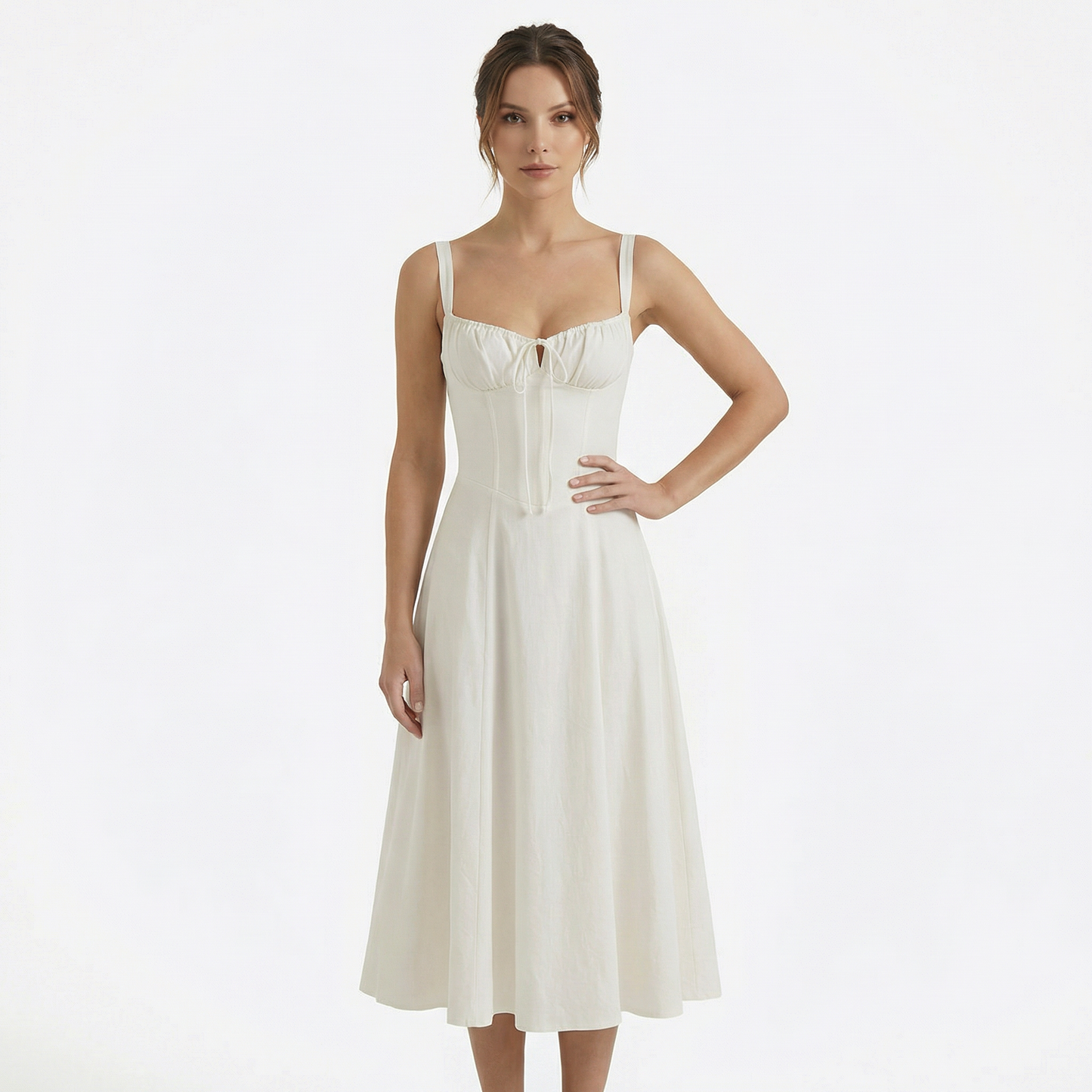 Lina | Women’s Lace-Up Sweetheart Midi Dress