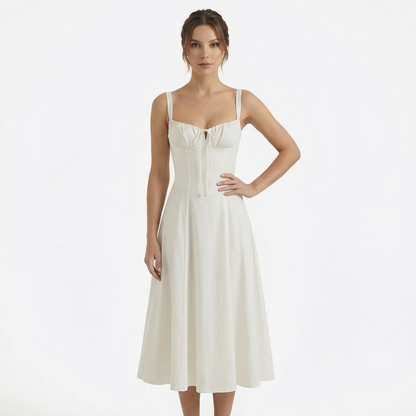 Lina | Women’s Lace-Up Sweetheart Midi Dress