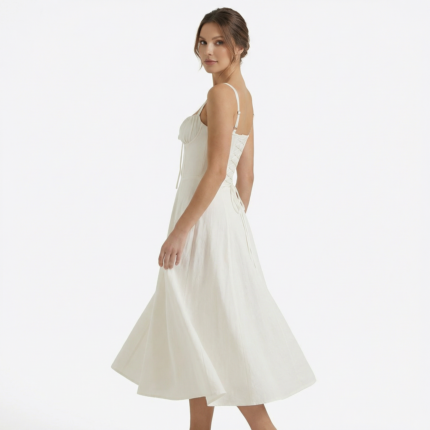 Lina | Women’s Lace-Up Sweetheart Midi Dress