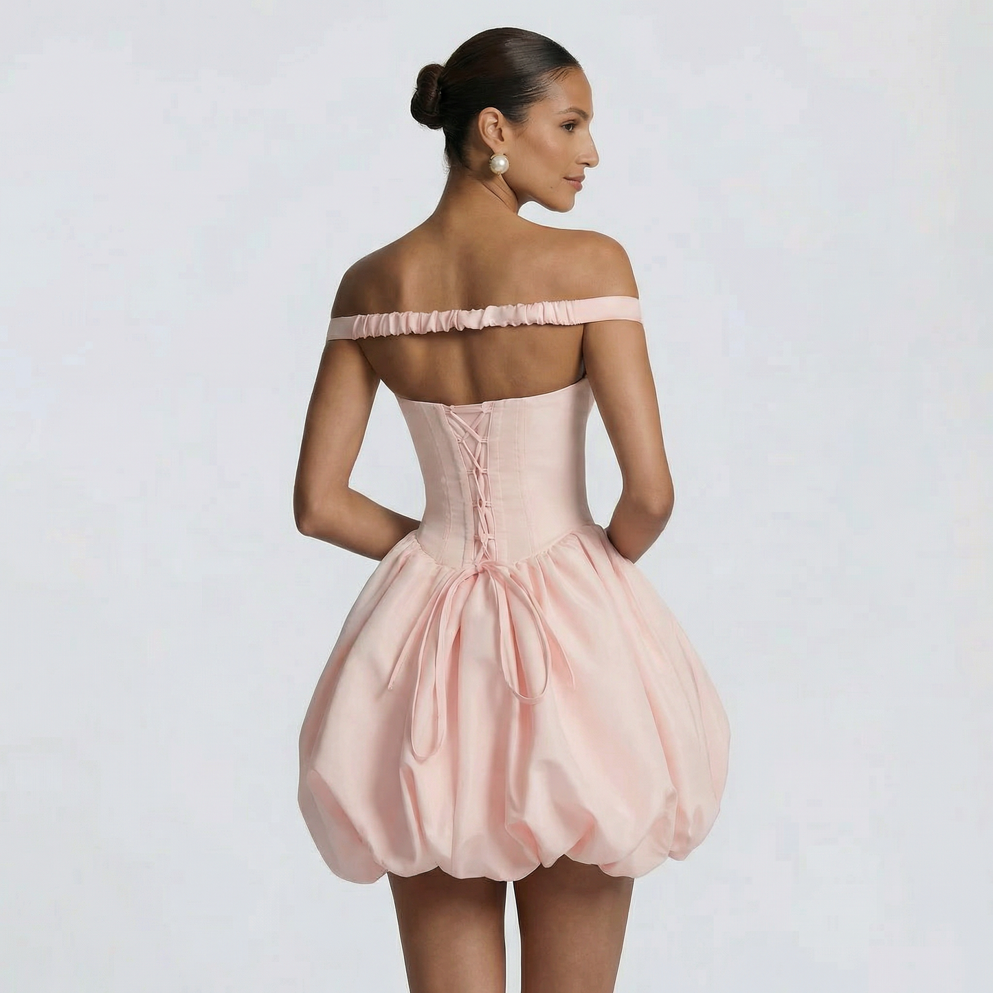 Lucie | Women’s Taffeta Bardot Mini Dress with Zip