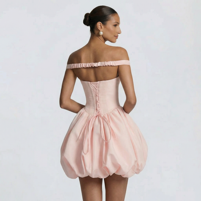 Lucie | Women’s Taffeta Bardot Mini Dress with Zip