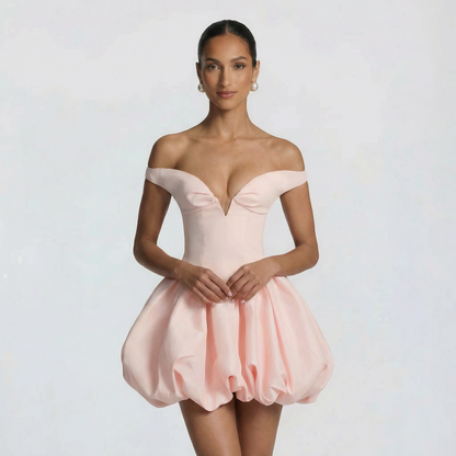 Lucie | Women’s Taffeta Bardot Mini Dress with Zip