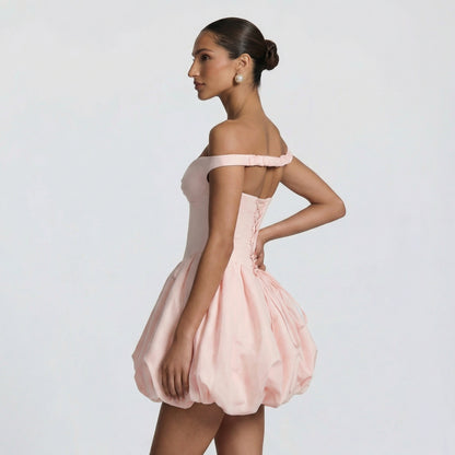 Lucie | Women’s Taffeta Bardot Mini Dress with Zip