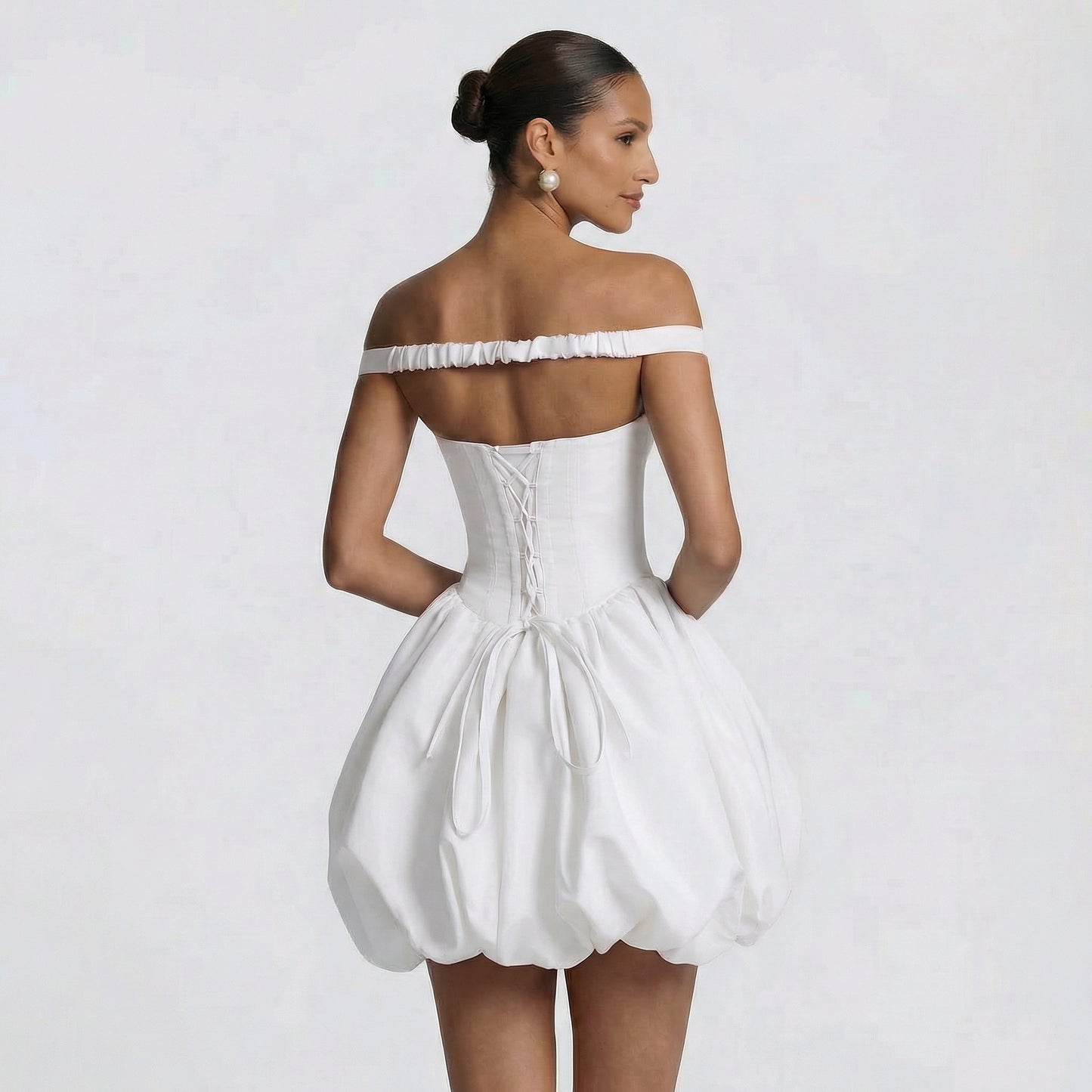 Lucie | Women’s Taffeta Bardot Mini Dress with Zip