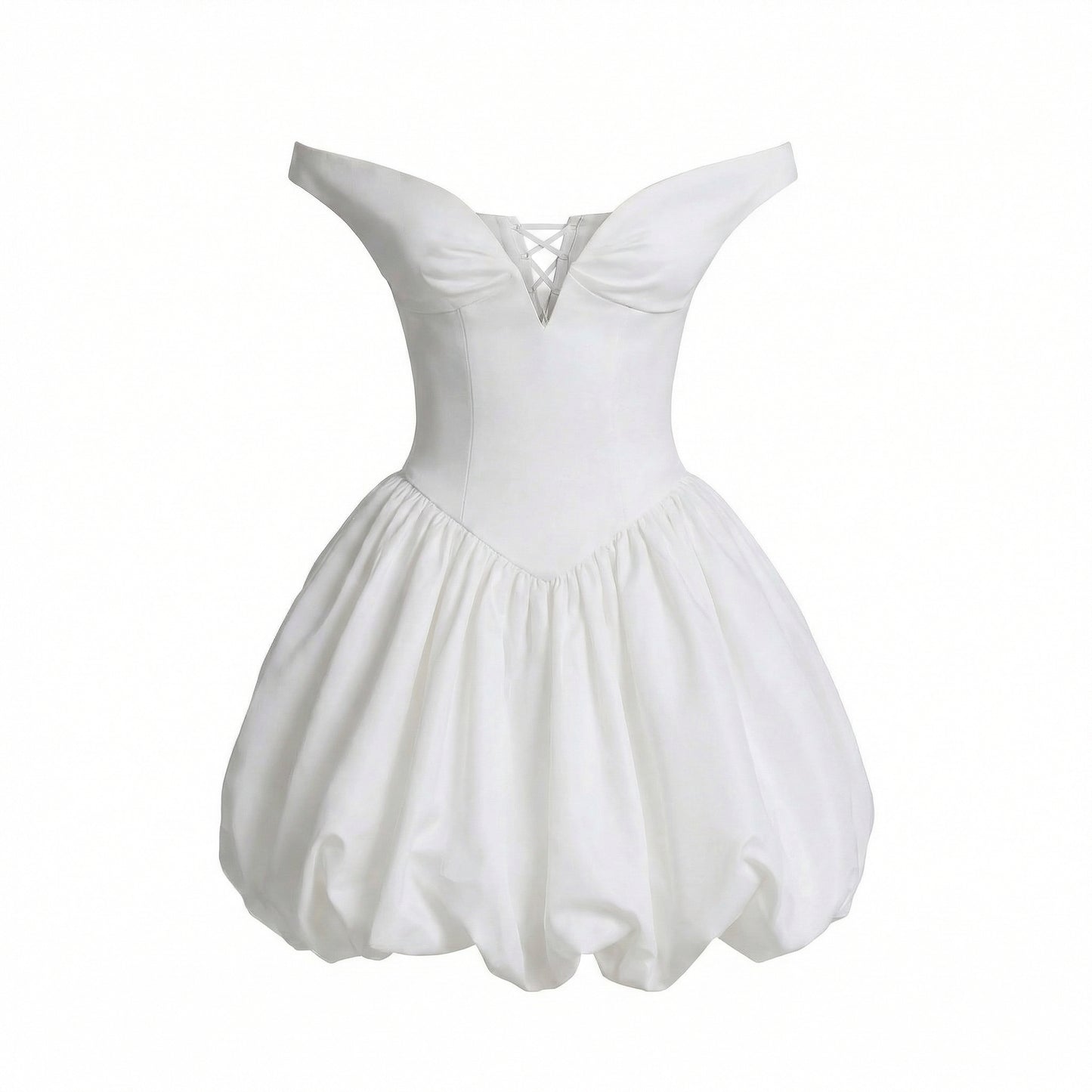 Lucie | Women’s Taffeta Bardot Mini Dress with Zip