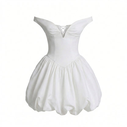 Lucie | Women’s Taffeta Bardot Mini Dress with Zip