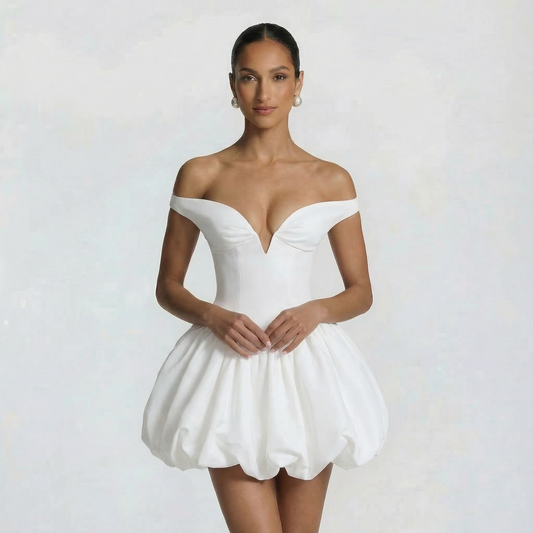 Lucie | Women’s Taffeta Bardot Mini Dress with Zip