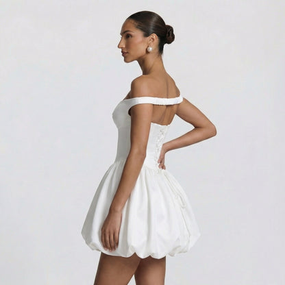 Lucie | Women’s Taffeta Bardot Mini Dress with Zip