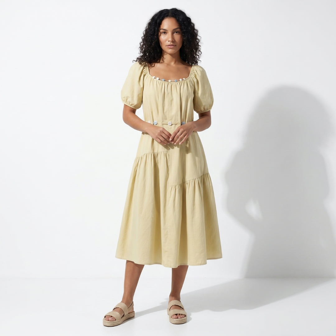 Lucienne Women’s Cotton Puff-Sleeve Tiered Midi Dress