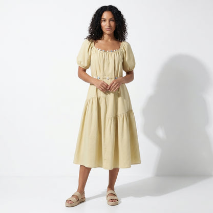 Lucienne Women’s Cotton Puff-Sleeve Tiered Midi Dress
