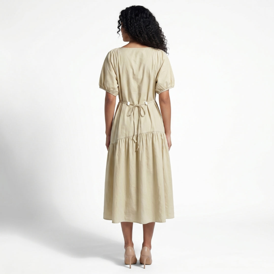 Lucienne Women’s Cotton Puff-Sleeve Tiered Midi Dress