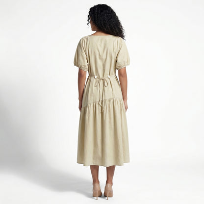 Lucienne Women’s Cotton Puff-Sleeve Tiered Midi Dress
