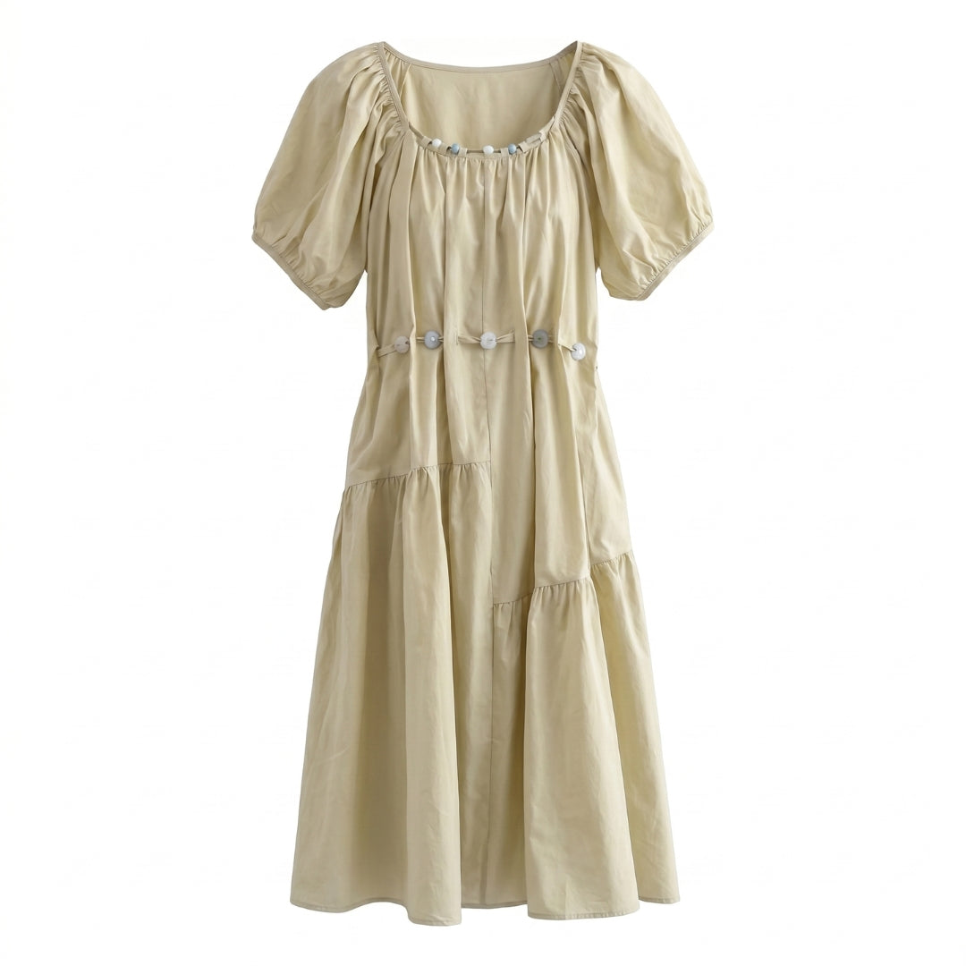 Lucienne Women’s Cotton Puff-Sleeve Tiered Midi Dress