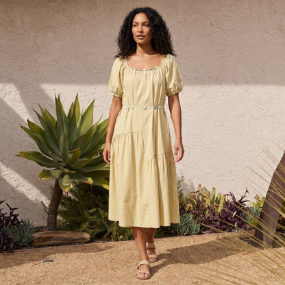Lucienne Women’s Cotton Puff-Sleeve Tiered Midi Dress