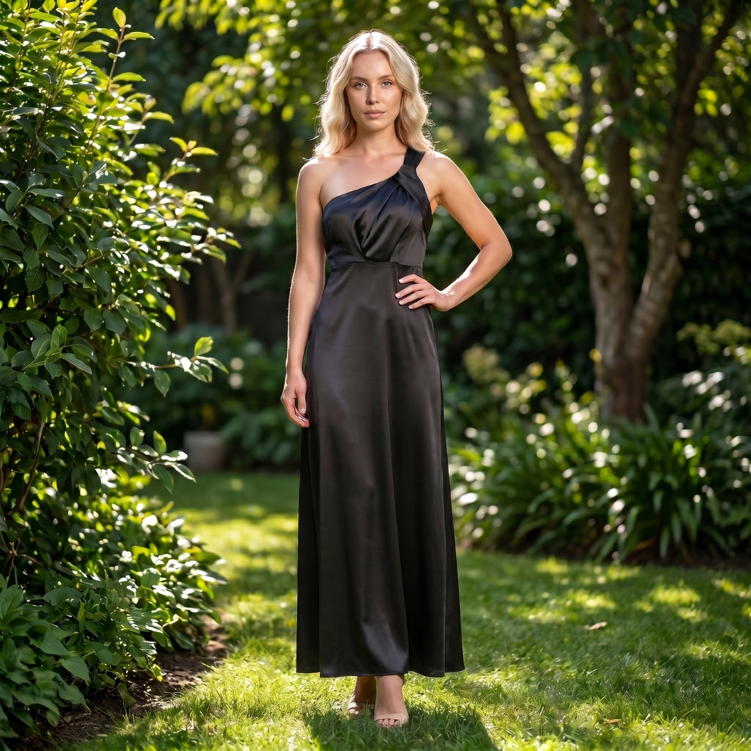 Lucienne Women’s Satin One-Shoulder Maxi Dress