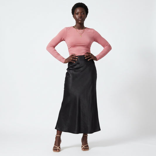 Lumi Women's Maxi Skirt Satin High Waist, Fluid A-Line