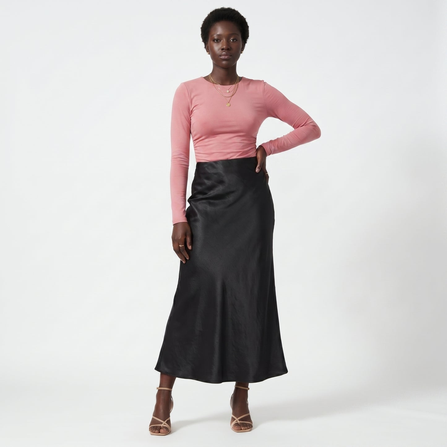 Lumi Women's Maxi Skirt Satin High Waist, Fluid A-Line