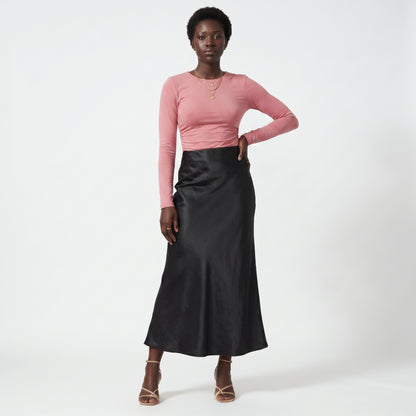 Lumi Women's Maxi Skirt Satin High Waist, Fluid A-Line