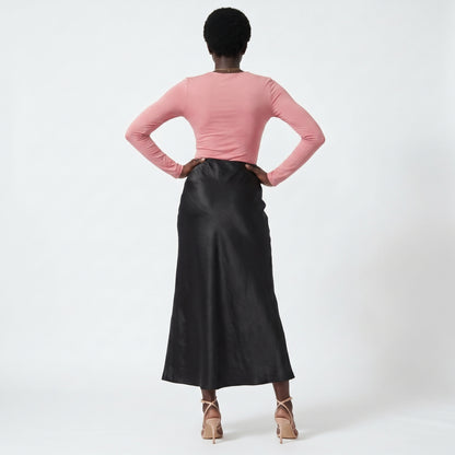 Lumi Women's Maxi Skirt Satin High Waist, Fluid A-Line