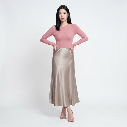 Lumi Women's Maxi Skirt Satin High Waist, Fluid A-Line