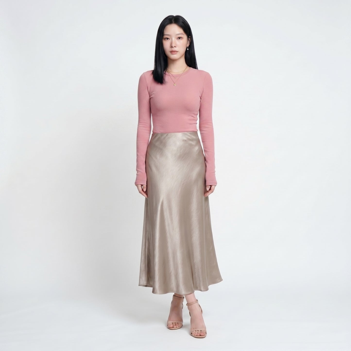 Lumi Women's Maxi Skirt Satin High Waist, Fluid A-Line