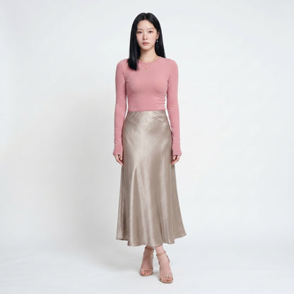 Lumi Women's Maxi Skirt Satin High Waist, Fluid A-Line