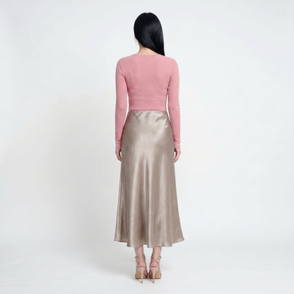 Lumi Women's Maxi Skirt Satin High Waist, Fluid A-Line