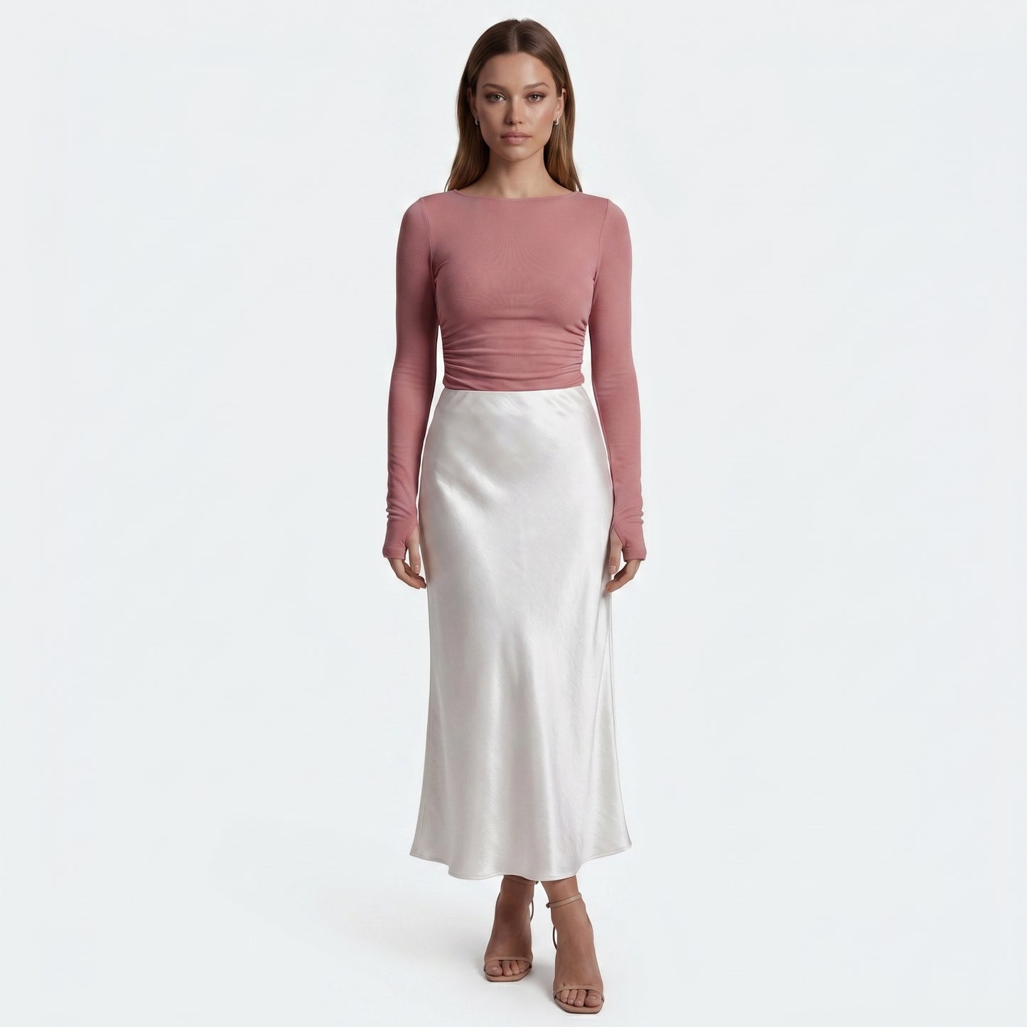 Lumi Women's Maxi Skirt Satin High Waist, Fluid A-Line