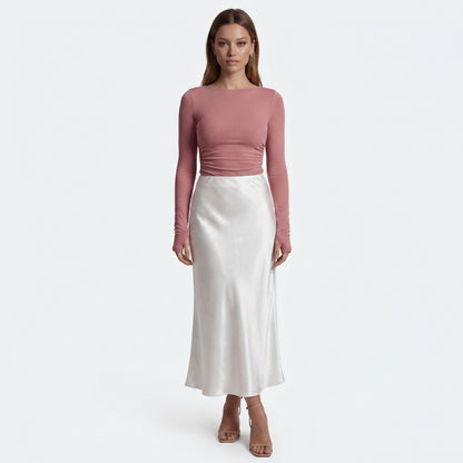 Lumi Women's Maxi Skirt Satin High Waist, Fluid A-Line