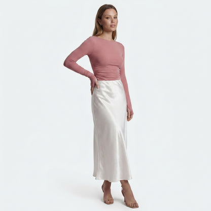 Lumi Women's Maxi Skirt Satin High Waist, Fluid A-Line