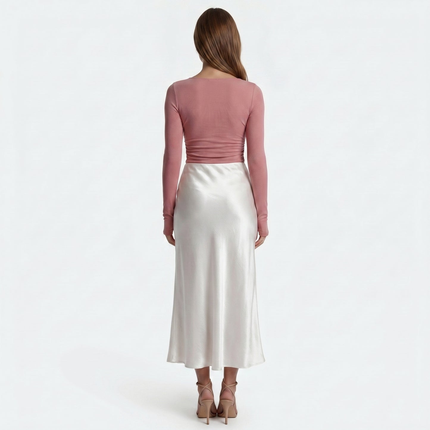 Lumi Women's Maxi Skirt Satin High Waist, Fluid A-Line