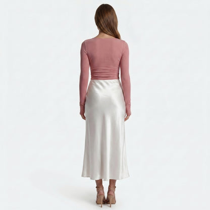 Lumi Women's Maxi Skirt Satin High Waist, Fluid A-Line