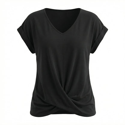 Lydia Women’s Polyester Short-Sleeve Blouse V-Neck Twist