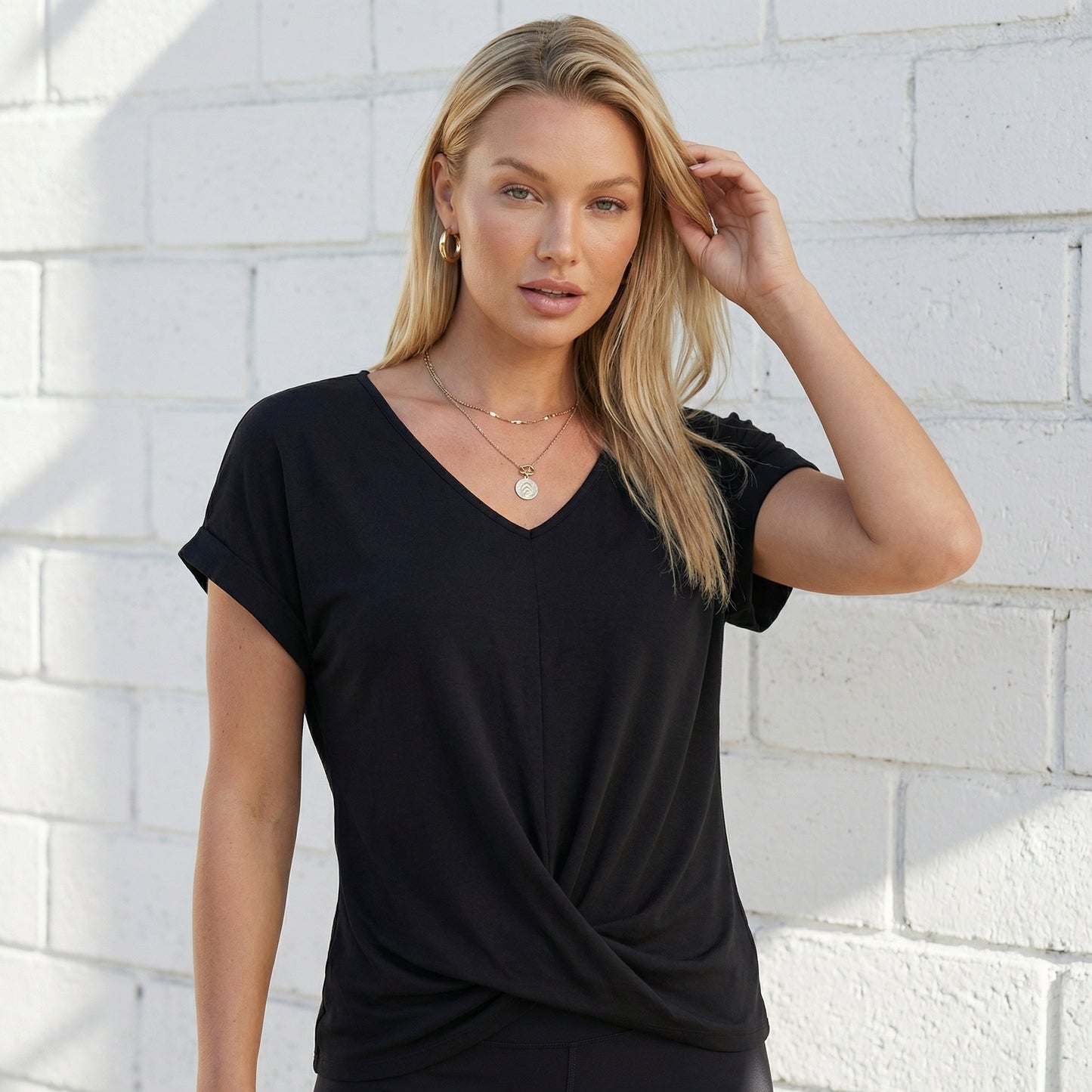 Lydia Women’s Polyester Short-Sleeve Blouse V-Neck Twist