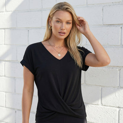 Lydia Women’s Polyester Short-Sleeve Blouse V-Neck Twist