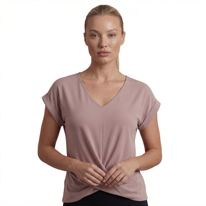 Lydia Women’s Polyester Short-Sleeve Blouse V-Neck Twist