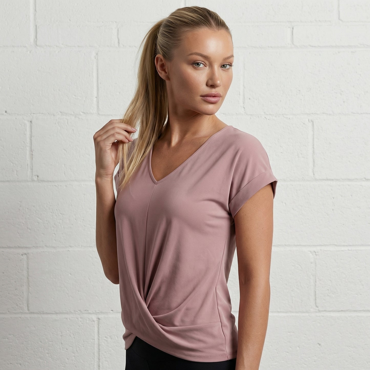 Lydia Women’s Polyester Short-Sleeve Blouse V-Neck Twist