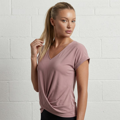 Lydia Women’s Polyester Short-Sleeve Blouse V-Neck Twist