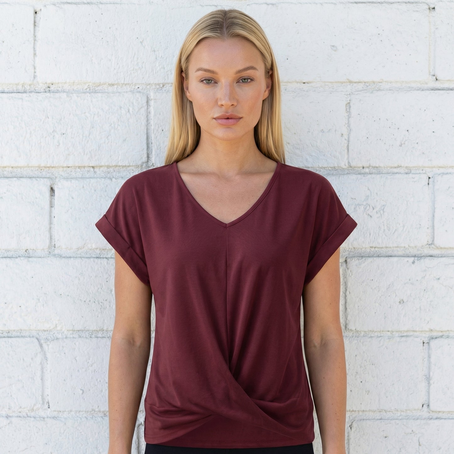 Lydia Women’s Polyester Short-Sleeve Blouse V-Neck Twist