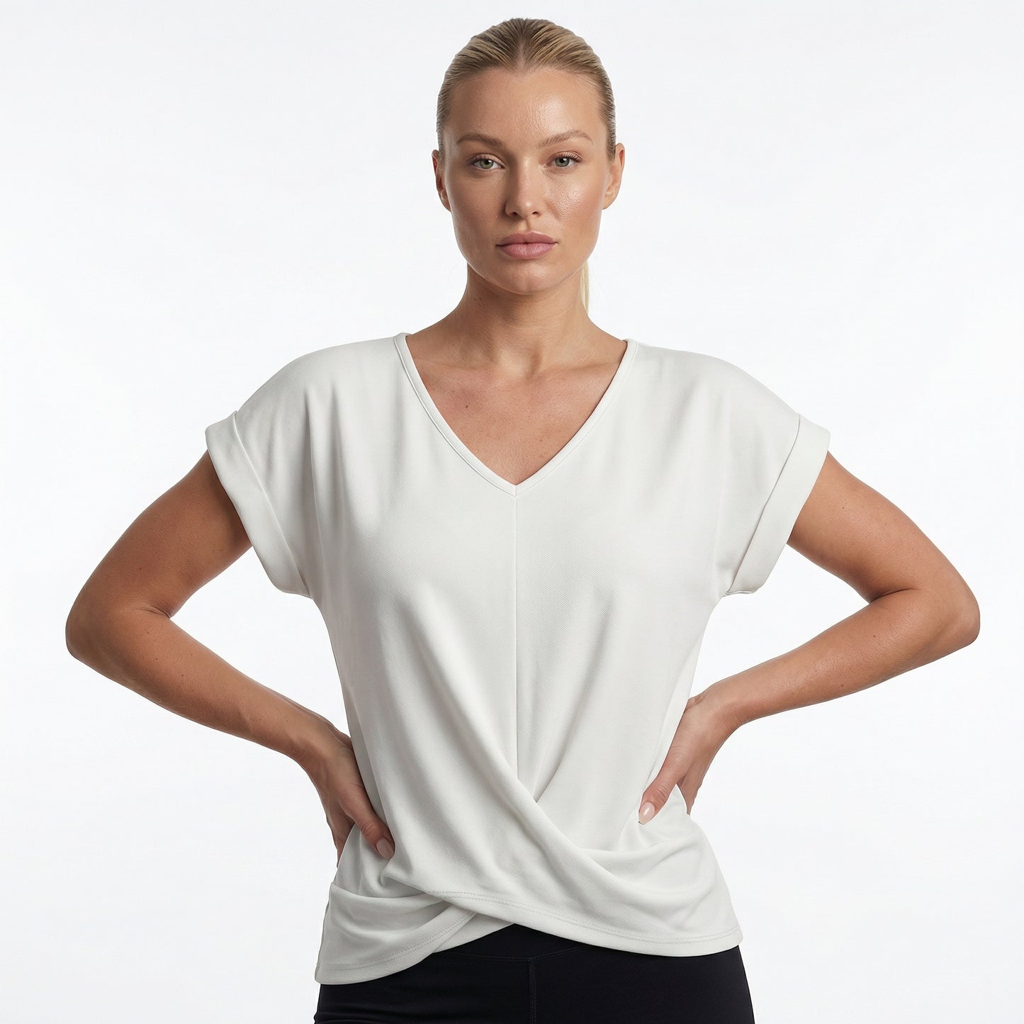 Lydia Women’s Polyester Short-Sleeve Blouse V-Neck Twist