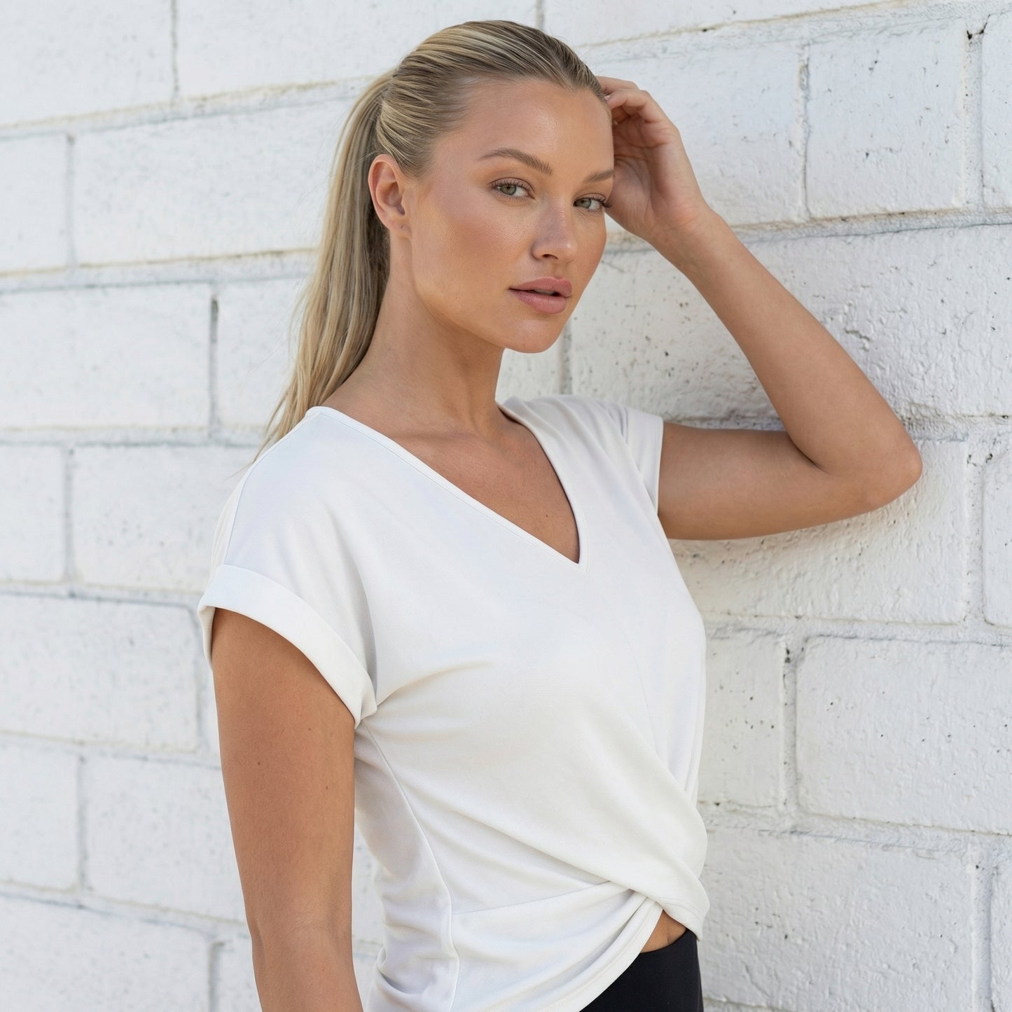 Lydia Women’s Polyester Short-Sleeve Blouse V-Neck Twist