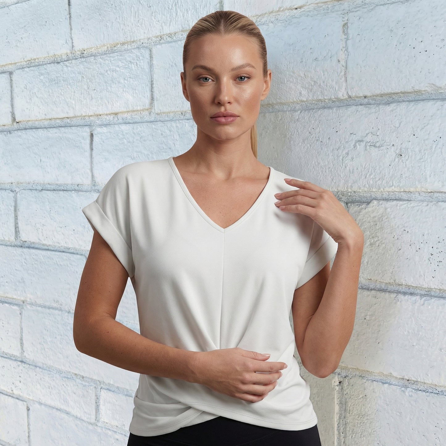 Lydia Women’s Polyester Short-Sleeve Blouse V-Neck Twist
