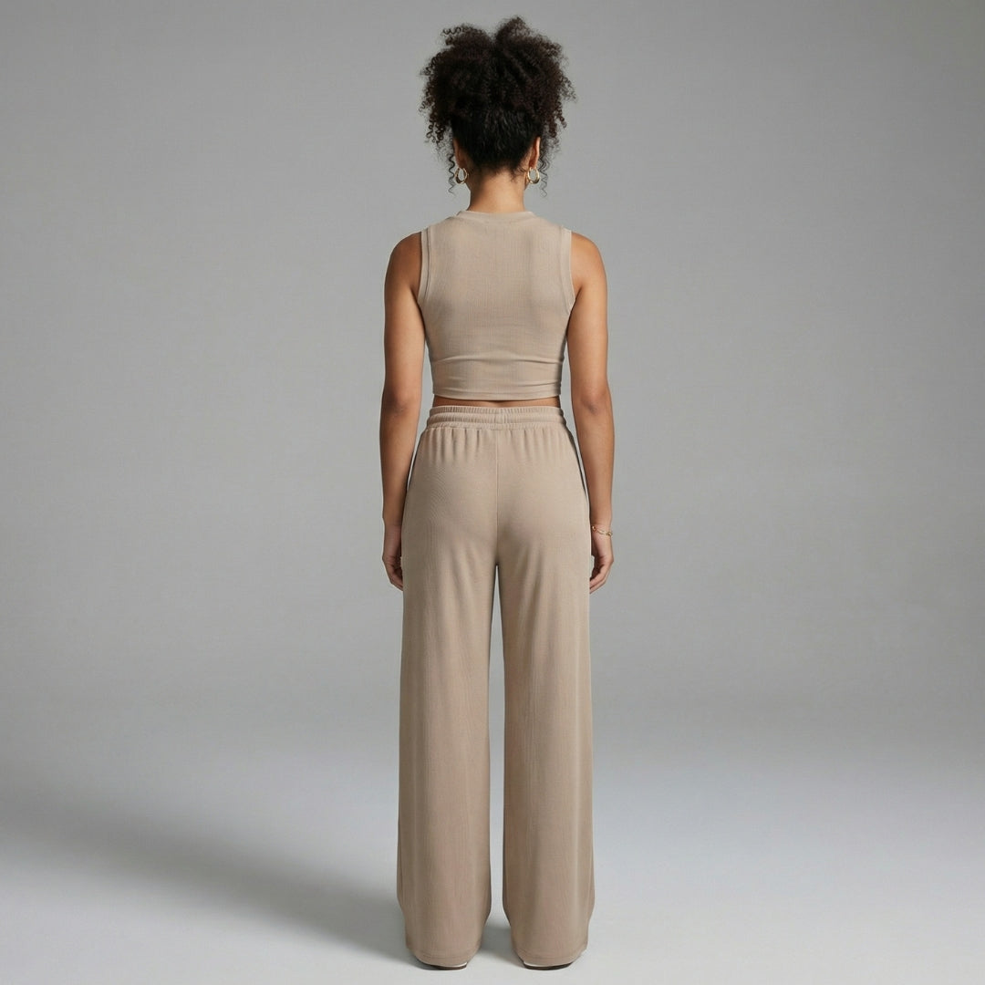 Maëlle | Women’s Ribbed Knit Crop Top and Wide-Leg Pants Set