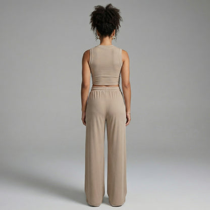 Maëlle | Women’s Ribbed Knit Crop Top and Wide-Leg Pants Set