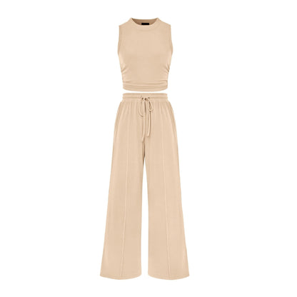Maëlle | Women’s Ribbed Knit Crop Top and Wide-Leg Pants Set
