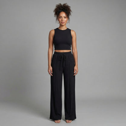 Maëlle | Women’s Ribbed Knit Crop Top and Wide-Leg Pants Set