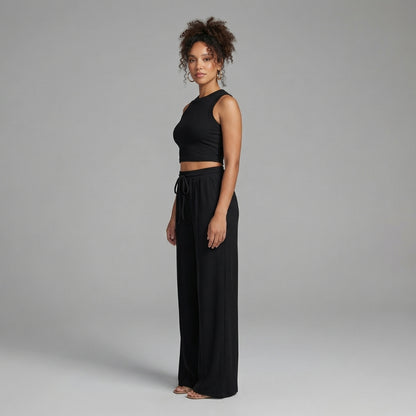 Maëlle | Women’s Ribbed Knit Crop Top and Wide-Leg Pants Set