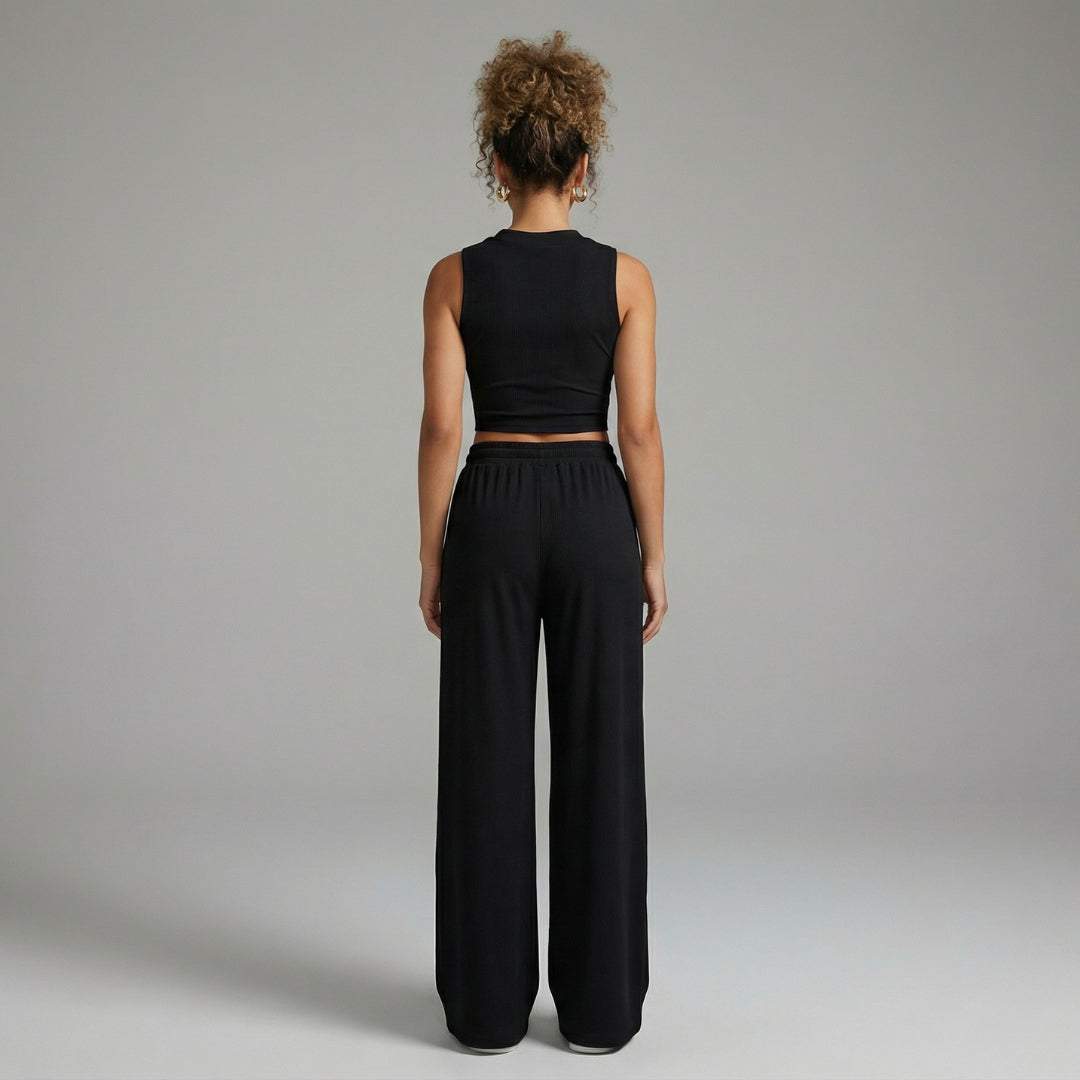 Maëlle | Women’s Ribbed Knit Crop Top and Wide-Leg Pants Set