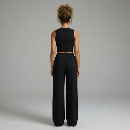 Maëlle | Women’s Ribbed Knit Crop Top and Wide-Leg Pants Set