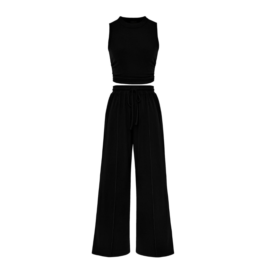 Maëlle | Women’s Ribbed Knit Crop Top and Wide-Leg Pants Set